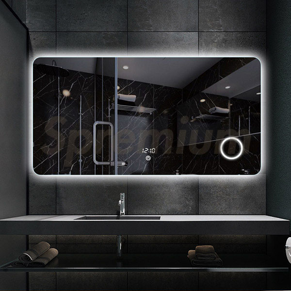 S-3610 Round Edge Large Illuminated Bathroom Mirror with Magnifier