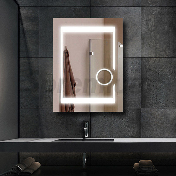 Horizontal Wall Mounted Makeup Mirror Over Vanity 48 x 28 Inch KT08-4828 Anti Fog Dress Mirror with Lights Dimmable LED Bathroom Mirror with Touch Button and Magnifier